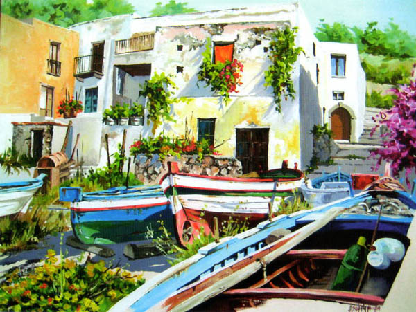 Artisti Eoliani, Armando Saltalamacchia - Barche in secca a Rinella.