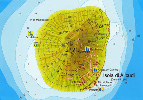 Isole Eolie freelance, mappa dell'isola di Alicudi.