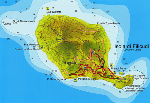Isole Eolie freelance, mappa dell'isola di Filicudi.