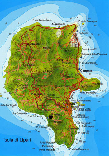 Isole Eolie freelance, il portale delle isole Eolie: mappa dell'isola di Lipari.