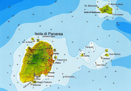 Isole Eolie freelance, il portale delle isole Eolie: mappa dell'isola di Panarea.