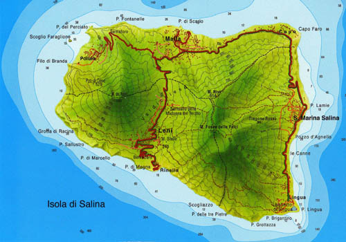 Isole Eolie freelance, il portale delle isole Eolie: mappa dell'isola di Salina.