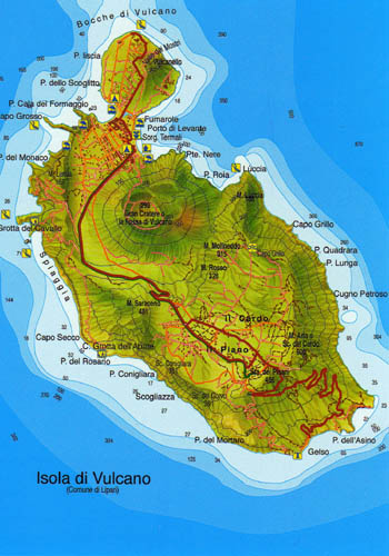 Isole Eolie freelance, mappa dell'isola di Vulcano.